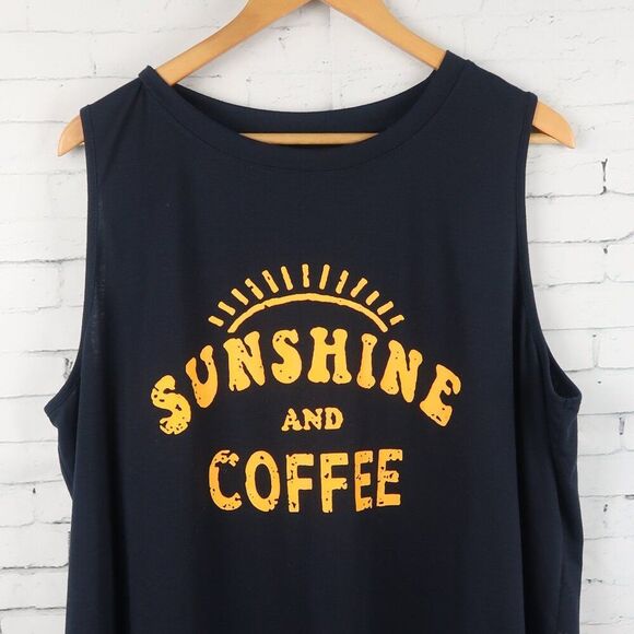 BLACK WITH YELLOW SUNSHINE AND COFFEE DESIGN TANK TOP MUSCLE TEE SIZE 3XL - Picture 3 of 5